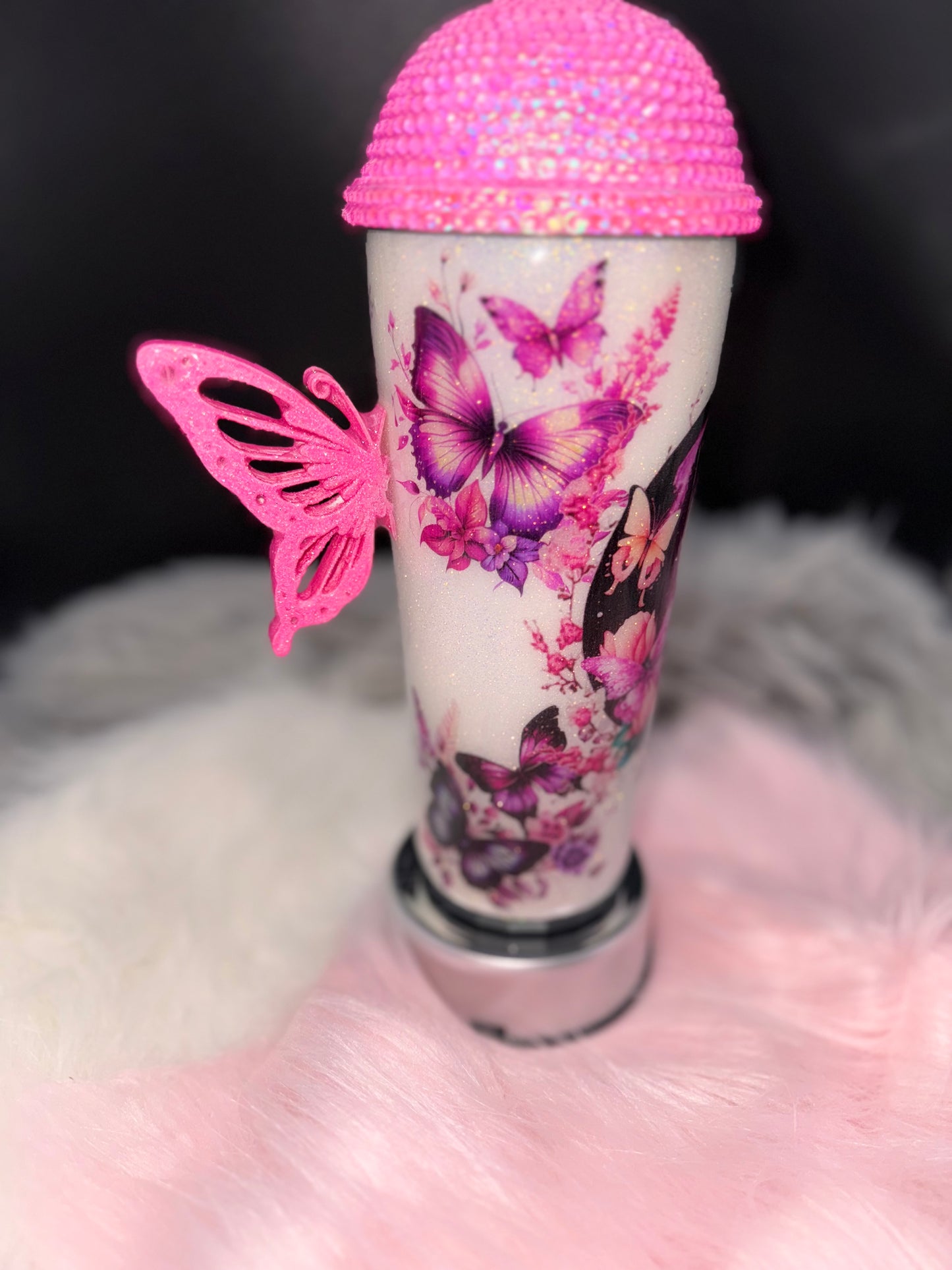 30oz Tumbler with Butterfly Handle - Purple Butterfly Design - Insulated Travel Mug