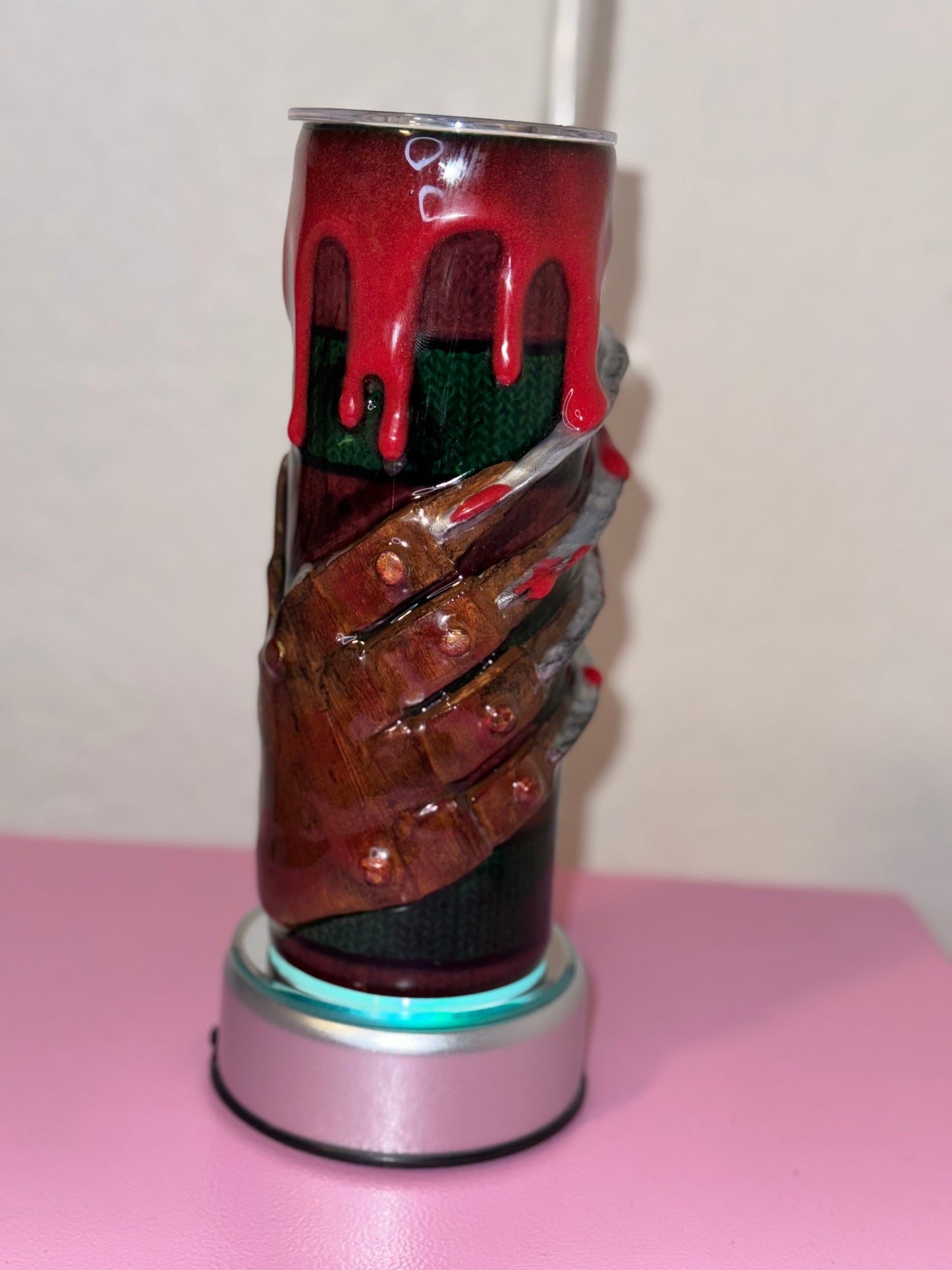 3D Freddy Krueger Knifed Hand 20oz Horror Tumbler - Custom Nightmare on Elm Street Drinkware