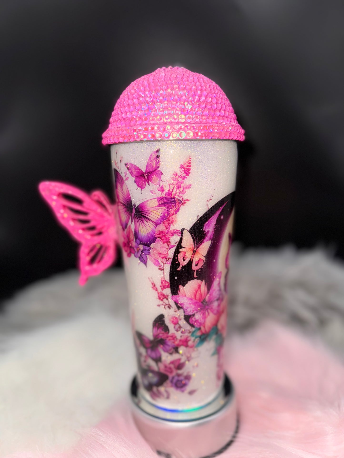 30oz Tumbler with Butterfly Handle - Purple Butterfly Design - Insulated Travel Mug