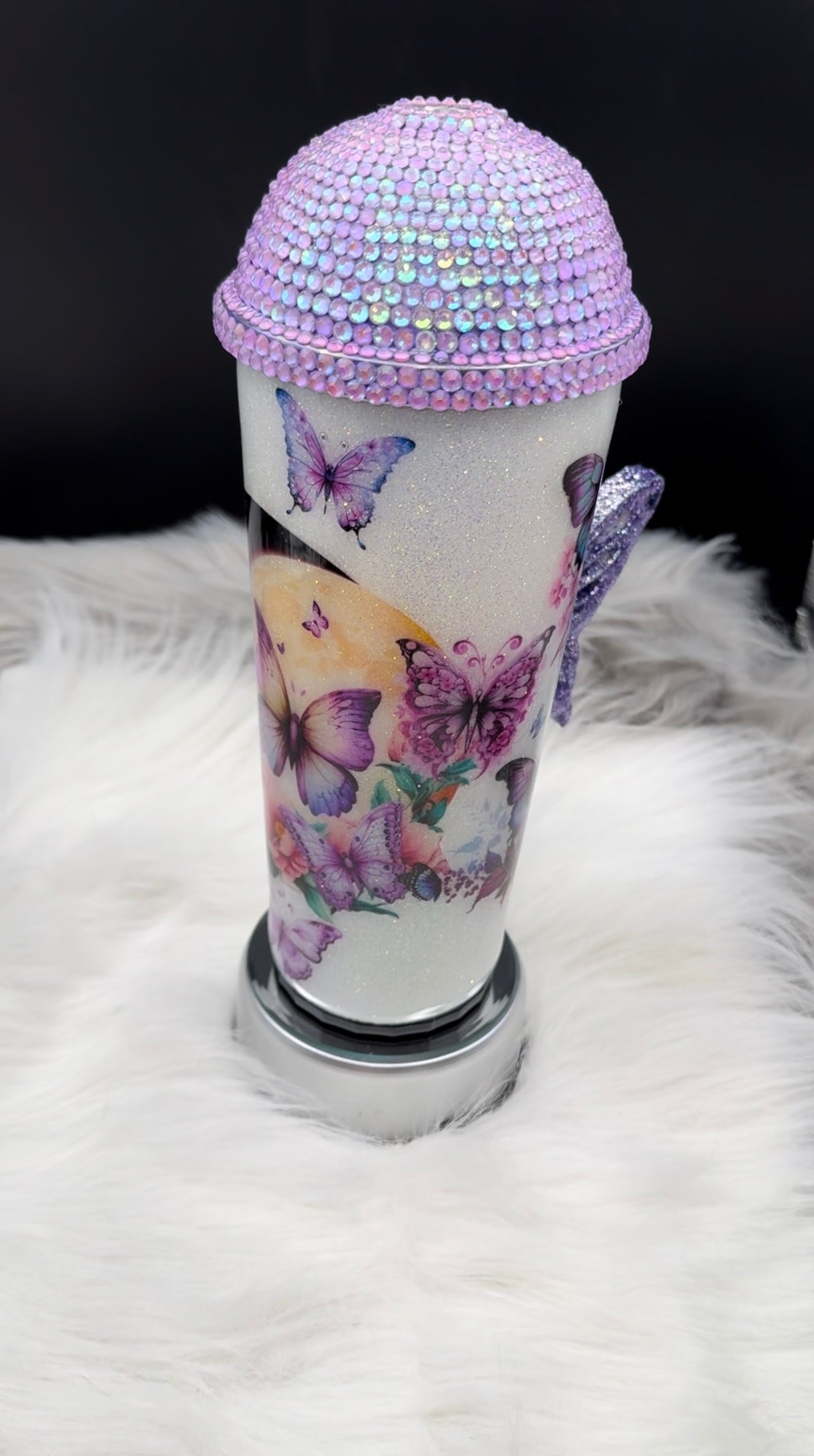 30oz Tumbler with Butterfly Handle - Purple Butterfly Design - Insulated Travel Mug