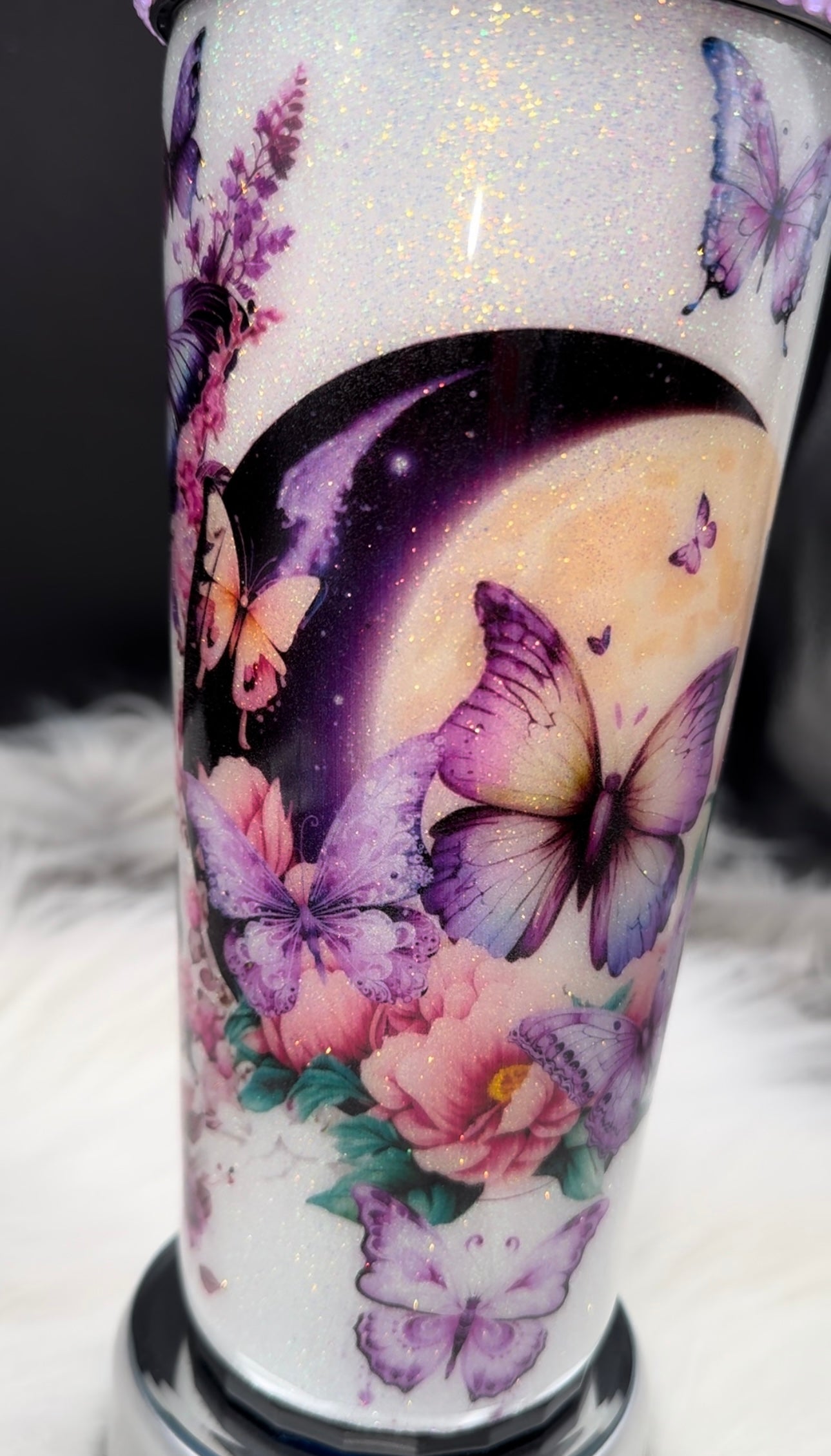 30oz Tumbler with Butterfly Handle - Purple Butterfly Design - Insulated Travel Mug