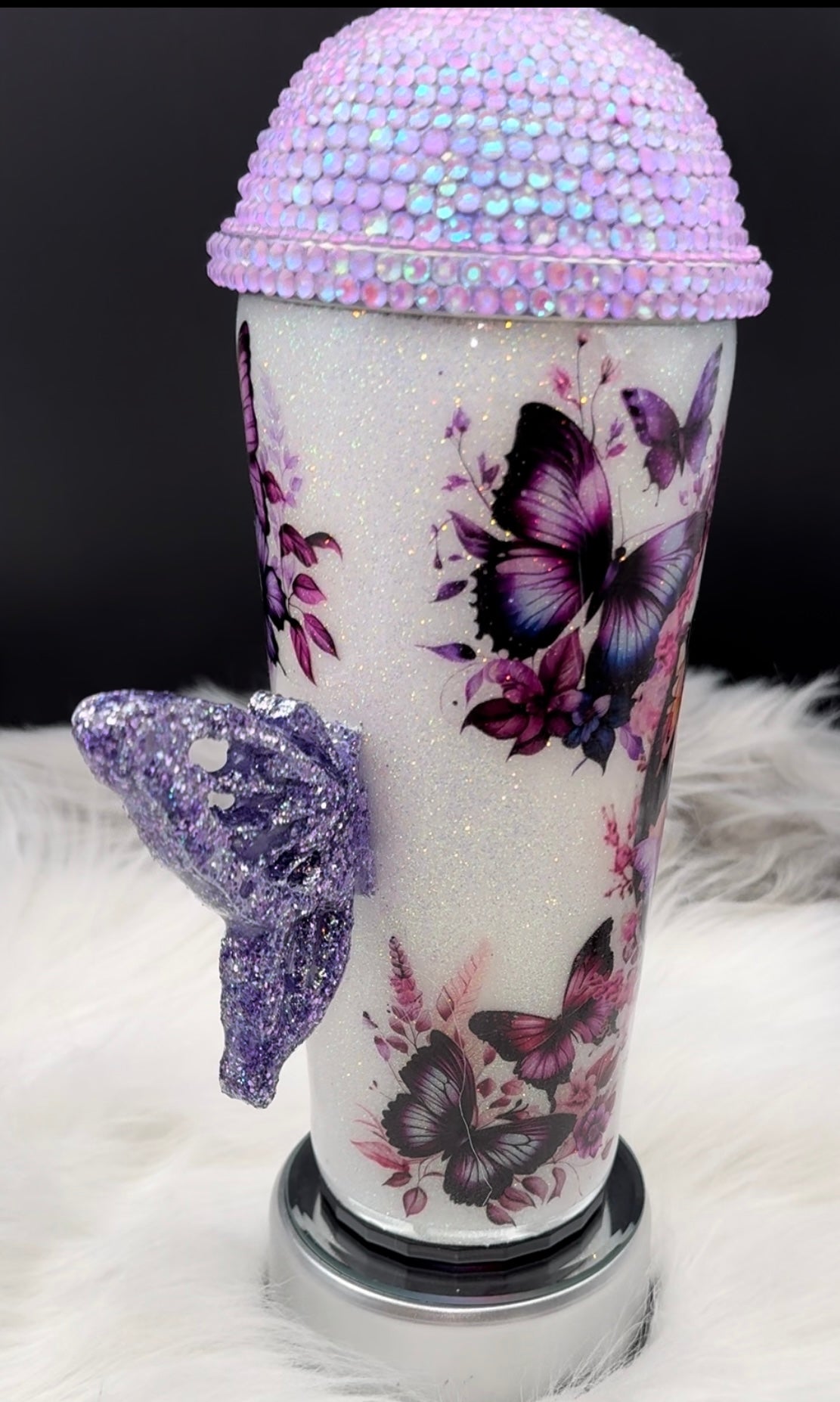 30oz Tumbler with Butterfly Handle - Purple Butterfly Design - Insulated Travel Mug