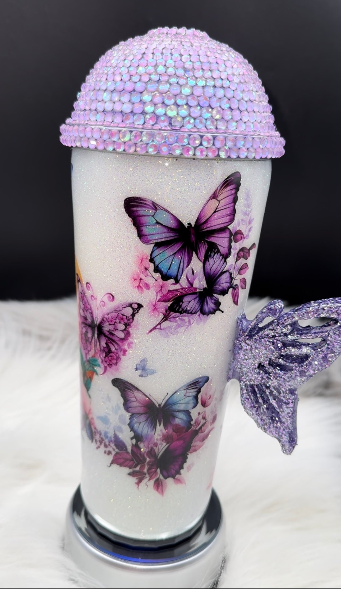 30oz Tumbler with Butterfly Handle - Purple Butterfly Design - Insulated Travel Mug