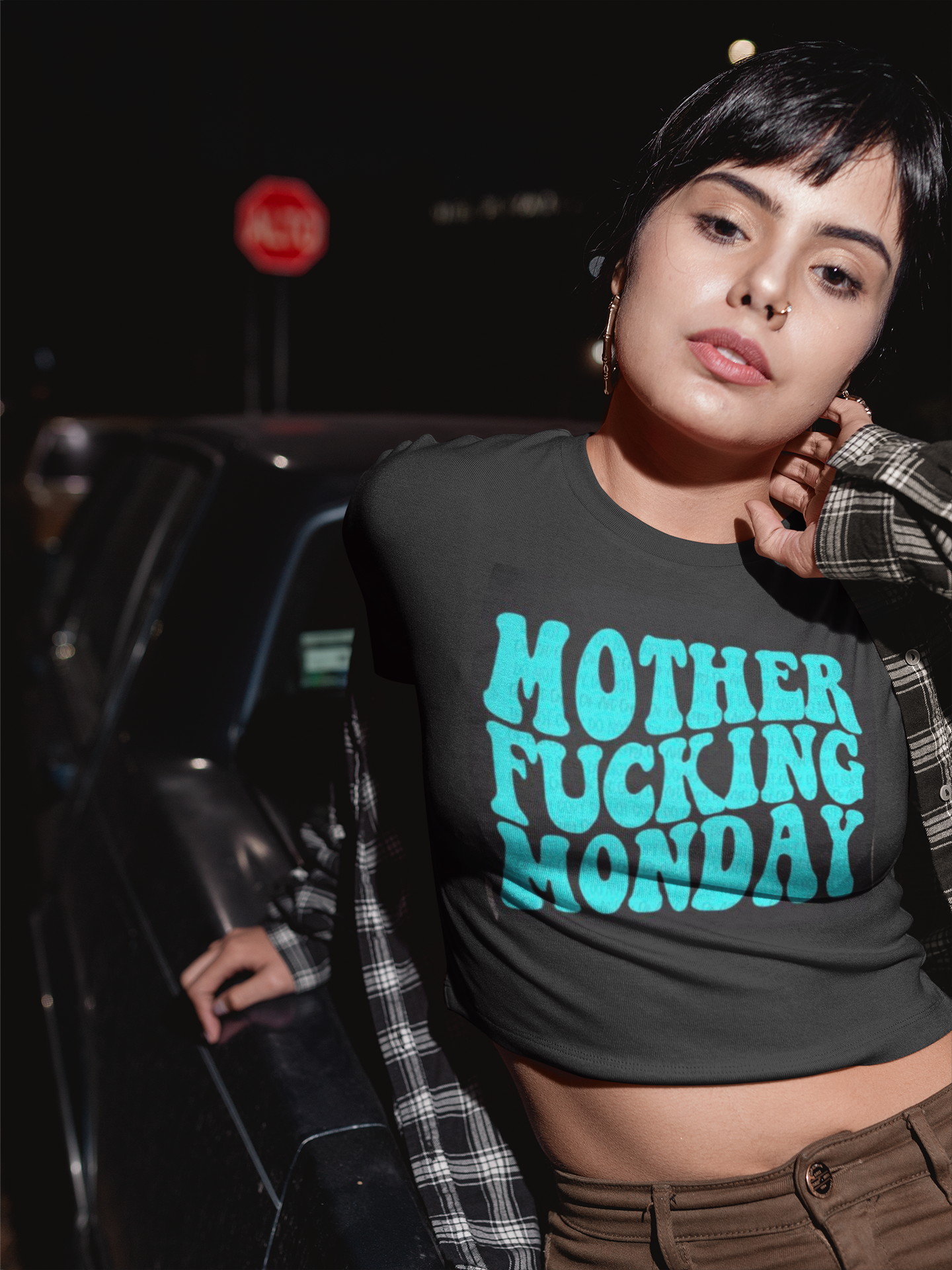 BLack Crop Top - "Motherfucking Monday" Design, Funny Graphic Tee for Women