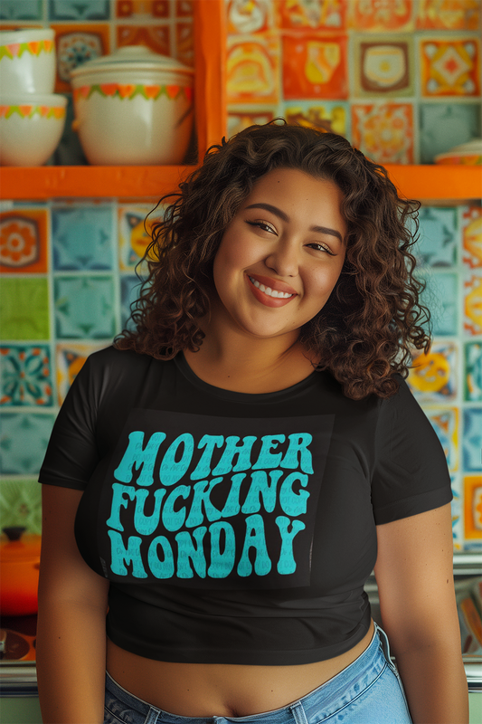 BLack Crop Top - "Motherfucking Monday" Design, Funny Graphic Tee for Women