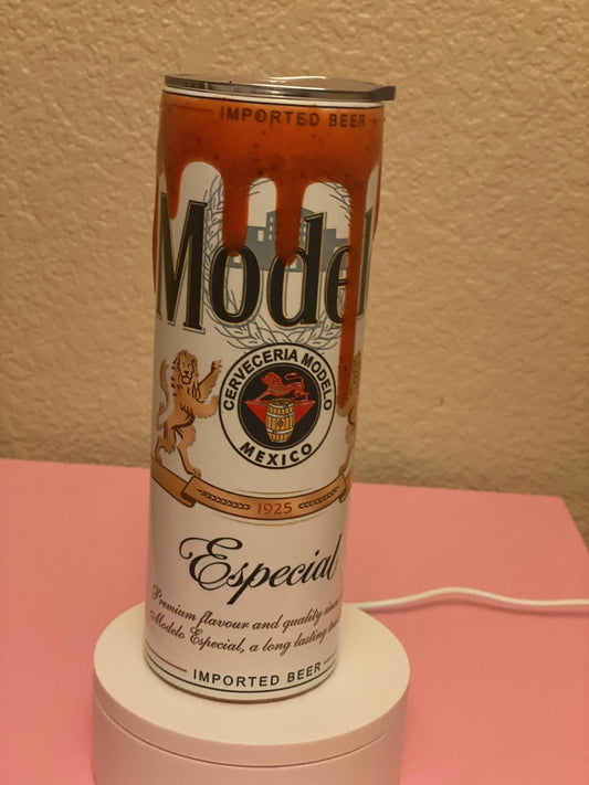 Modelo Tumbler with Chamoy Drips and optional custom lid.