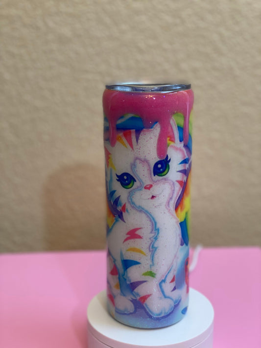 90's L Frank Inspired Tumbler with Pink Drips made with Glow In The Dark Glitter