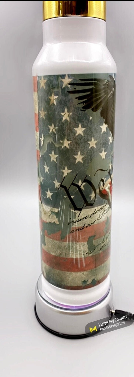 Personalized Patriotic 32oz Bullet On Point Tumbler with distressed American flag, Eagle and We The People.