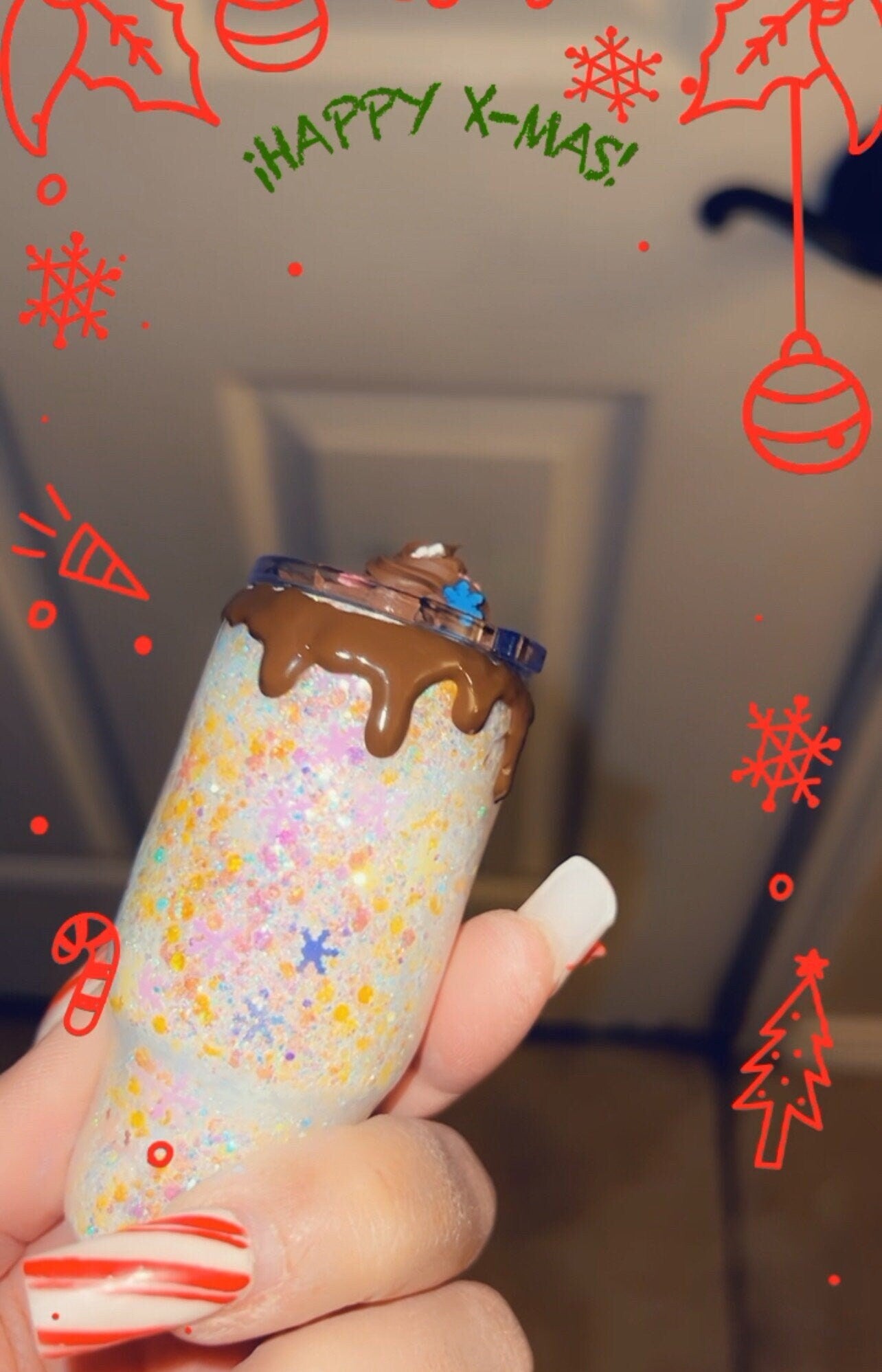 Delightful 2oz Mini Glittered Tumbler with faux whipped cream and sprinkles.