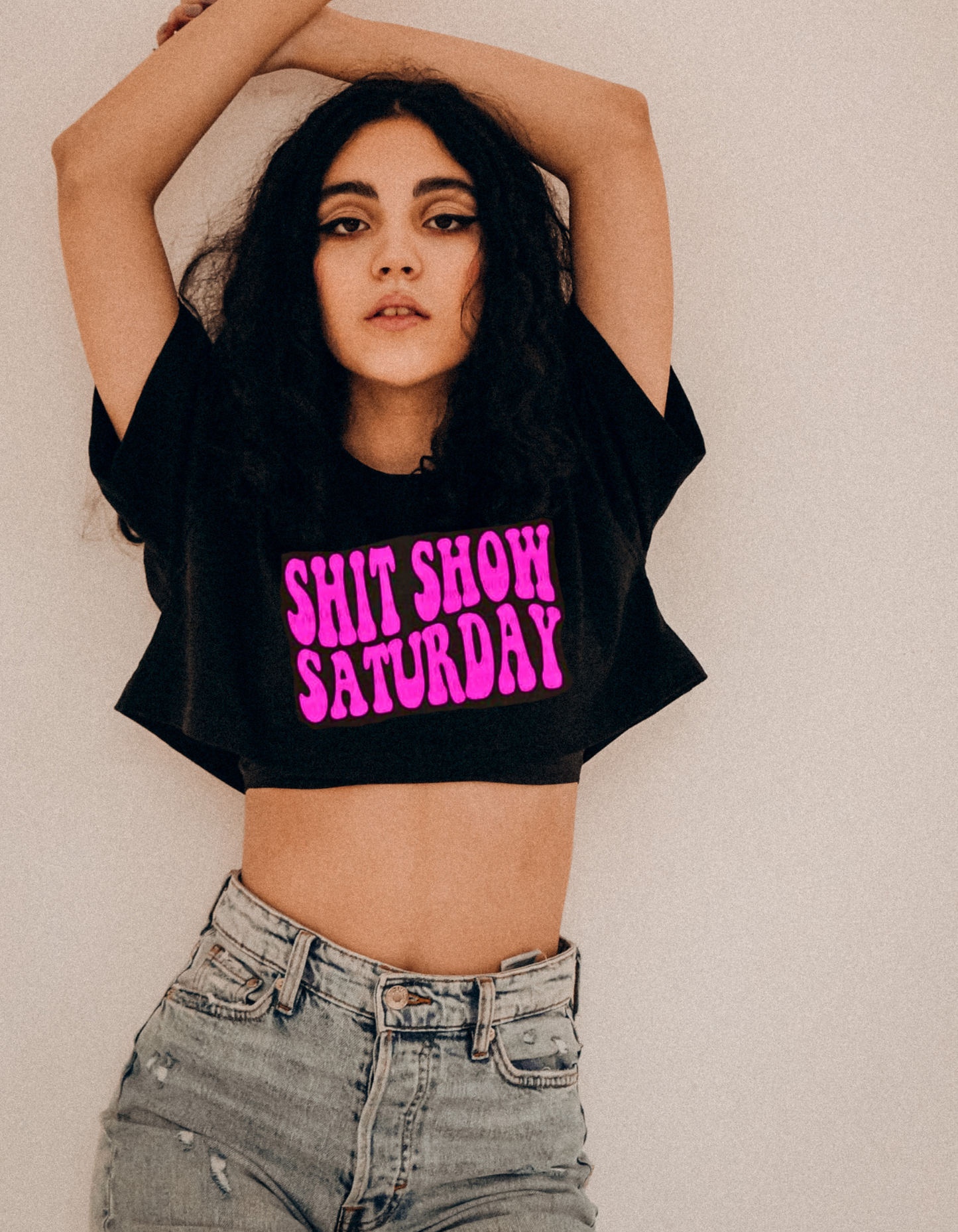 "ShitShow Saturday" Black Crop Top - Fun & Sassy Weekend Wear