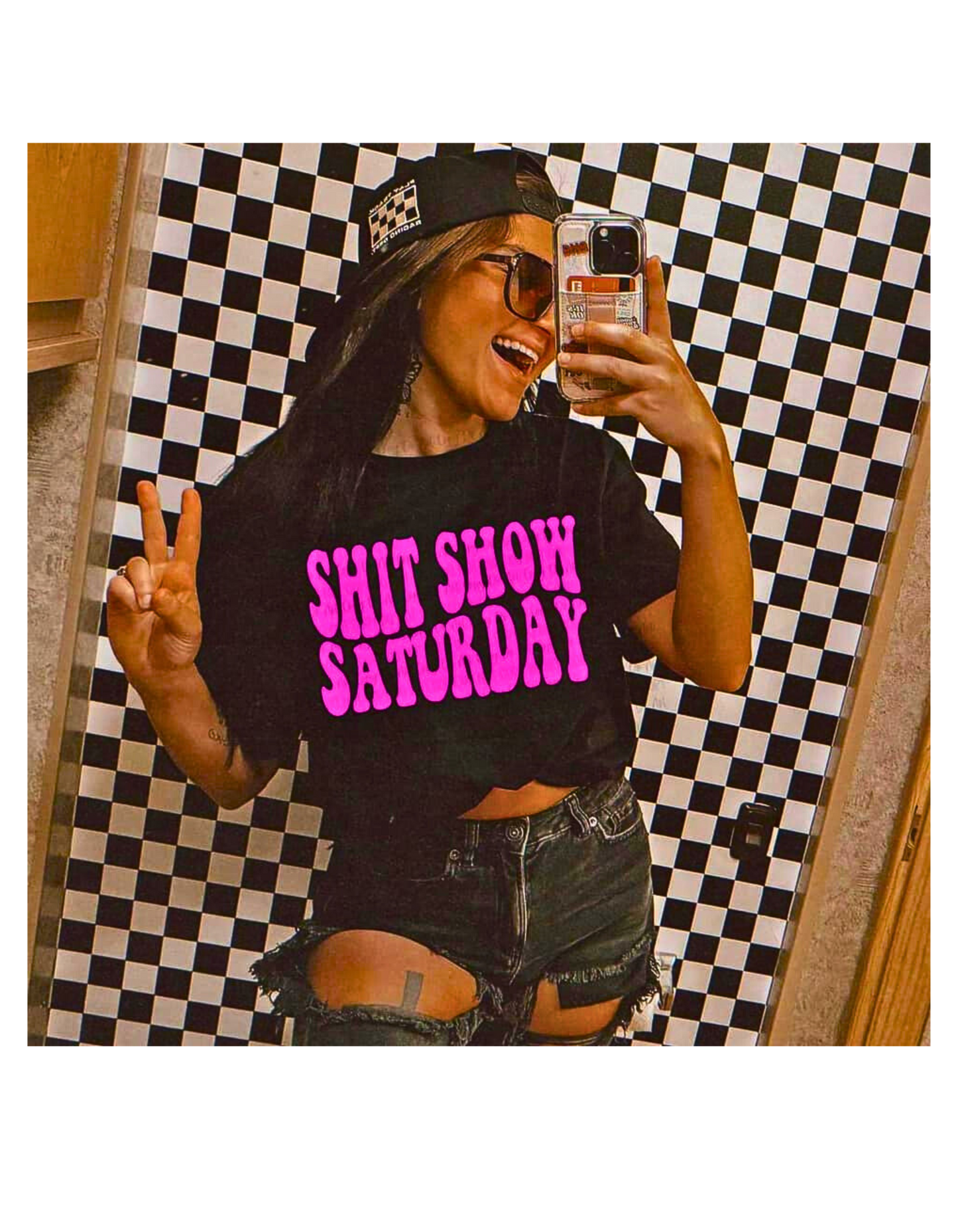 "ShitShow Saturday" Black Crop Top - Fun & Sassy Weekend Wear